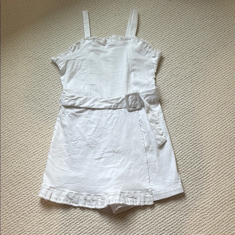 White Ruffled Denim Romper Kids
